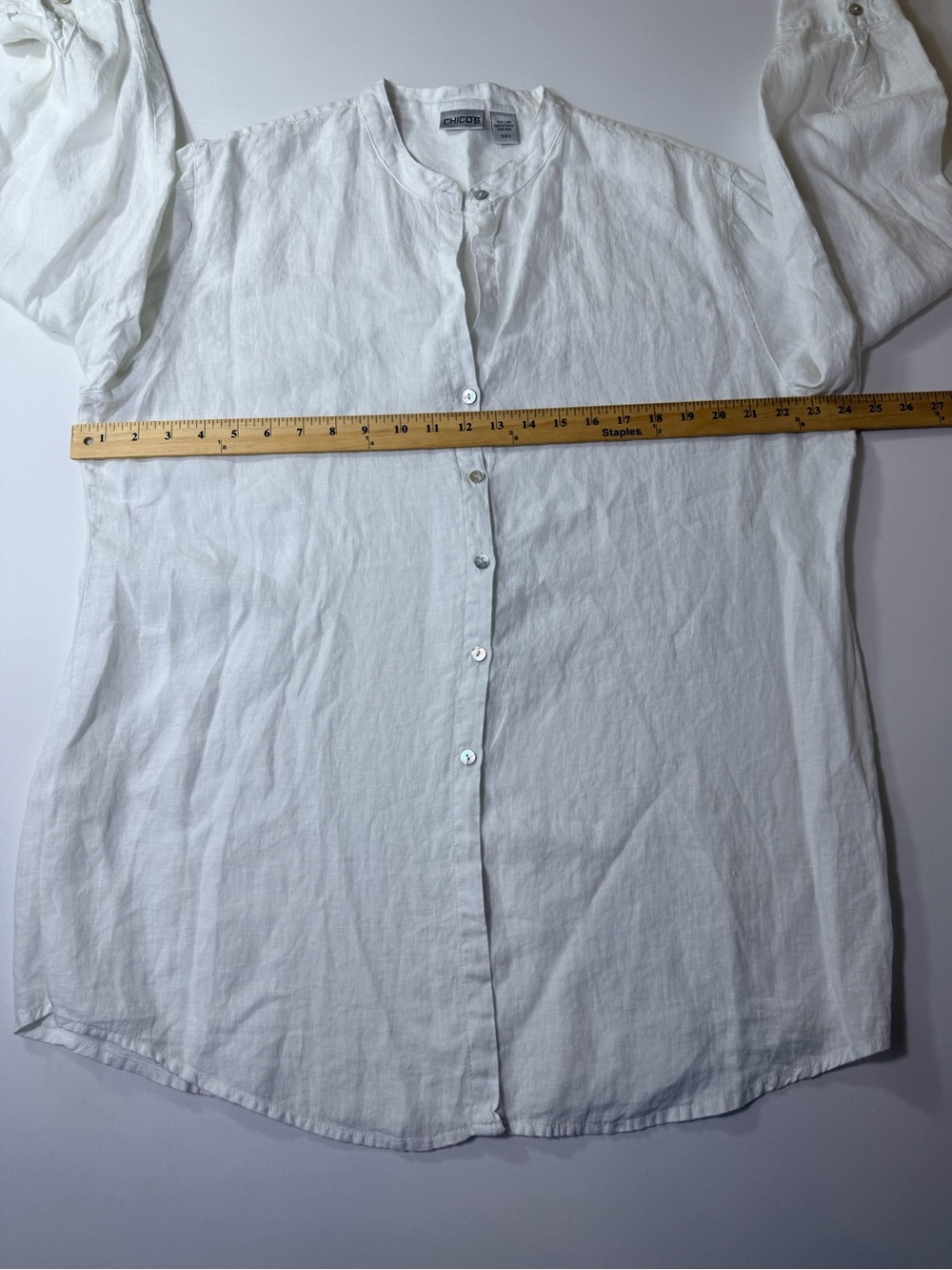 Chico's White 100% Linen Casual Button-Down Shirt Size 3 Women’s XL 16 - Picture 9 of 11